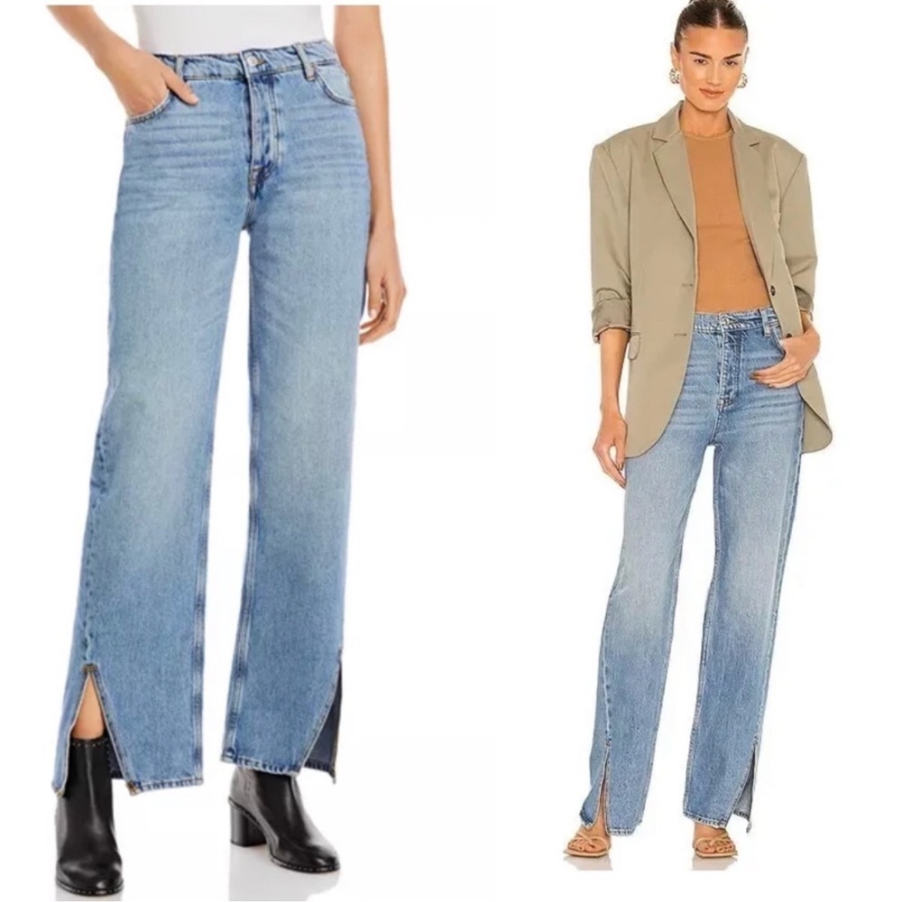 Free People Long Lines Slit Front High Rise Straight Leg Jeans size 31 NWT